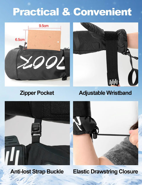 Waterproof Ski Mittens For Men And Women With Pocket And Wrist Guard Touchscreen Compatible Snow Gloves features and details.