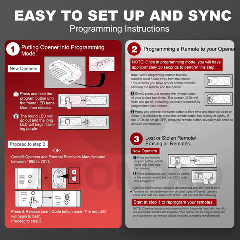 Programming instructions for Must Have Universal Garage Door Opener Remote Compatible With G3T A R BX Series For 1997 To Present Openers