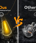 Comparison of 100 Foot LED Outdoor String Lights With 52 Shatterproof Vintage Edison Bulbs against fragile bulb