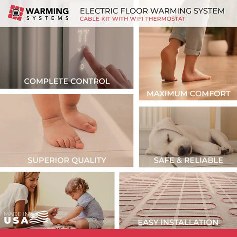 10 Sq Ft Electric Radiant Floor Heating Kit With 40 Ft Cable montage showing use cases, family comfort, and installation ease.