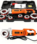 Heavy Duty 2300W Electric Pipe Threader Machine With Pure Copper Motor, features red and silver dies in a rugged toolkit.