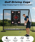 Heavy Duty Golf Practice Net 10x7ft For Indoor Outdoor Training With Ball Capture System And Carry Bag Portable Hitting Net Perfect For Backyard Driving Chipping And Swing Practice showing golfer aiming at target