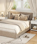 Bedroom with Small Space Friendly White Nightstand With Fabric Drawer And 3 Tier Storage End Table next to bed frame