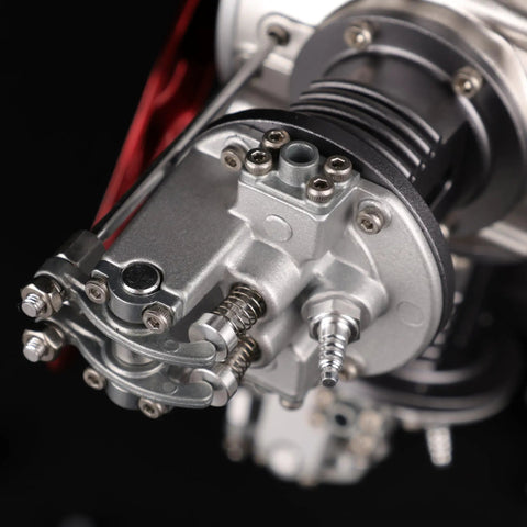 Close-up of mechanical parts in Jet Engine Model Kit 5 Cylinder Radial Engine That Runs Mechanical Metal Assembly With 230 Plus Parts DM116