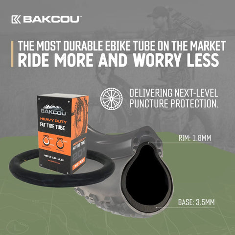 26x4 Heavy-Duty Fat Tire Tube With Military-Grade Butyl Rubber, Schrader Valve, 3.5mm Thickness, packaging and section view