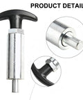 Heavy Duty Spring Loaded Pull Pin With Easy Grip Handle, close-up of steel latch with black handle and spring mechanism.