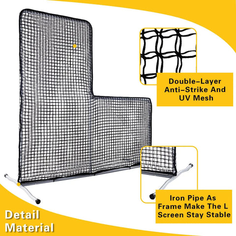 Heavy Duty L Screen Pitching Net For Baseball And Softball Batting Cage 7x7 Beefed Up Backyard Protector With 32mm Steel Frame