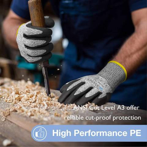 2 Pairs Cut Resistant Work Gloves for Men and Women With HPPE Nitrile Micro-Foam Grip, ANSI A3 EN388 4X42C used in wood carving