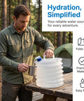 Man using Collapsible Water Container With Spigot BPA Free Foldable Water Storage Jug With Handle Portable Water Carrier outdoors