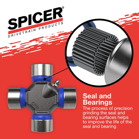 Heavy Duty U-Joint Kit 5-134X for 1310 1330 Series OSR Outside Snap Ring, close-up of seal and bearings with description