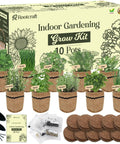 Indoor Herb Garden Kit With 44 Piece Starter Set For Your Kitchen Windowsill Or Balcony Grow 10 Gourmet Herbs Includes Burlap Pots Soil Discs Markers And Tools A No Fuss Gift For Women Mom Easter Birthday Christmas shown with burlap pots and tools.