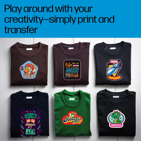 Dark Fabric Iron On Transfers 8.5 By 11 Inches 20 Sheets For T Shirts Hoodies And Sports Gear With Dope Vivid Colors Sharp Details And Easy Application Plus Strong Adhesion For Long Lasting Wear on six colorful shirts