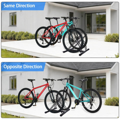 Dual Bike Rack For Indoor Or Outdoor Use Heavy Duty Steel Tire Storage Stand With PVC Feet Two Bike Parking Solution