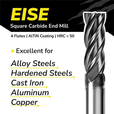 SPEED TIGER EISE 1/4 in carbide square end mill, 4 flutes, AlTiN coating.