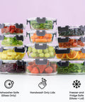 24Pc Borosilicate Glass Storage Containers With Lids For Meal Prep And Lunch, Airtight Freezer Safe Options shown stacked with fruits