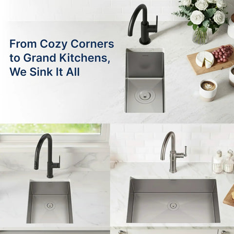 Undermount 10 x 17 Inch Bar Sink, 16 Gauge Single Bowl Handmade Stainless Steel Kitchen Sink installed on marble countertop.