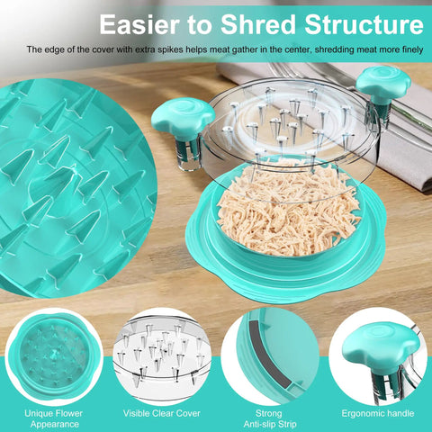 Twist Chicken Shredder Tool Large Meat Shredder With Brush And Fork Mint Green Easy Shredding For Pulled Chicken Barbecue Quick Prep Kitchen Gadget Must Have, clear lid