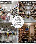 Six Pack Beater Proof Fire Sprinkler Head Guard Cage Heavy Duty Iron Recessed Protective Cover For Half Inch Pipe Rust Resistant Silver Finish displayed in retail and warehouse environments.