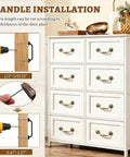 Old-School Brass Drop Bail Cabinet Pulls Set Of 8, 3.5 Inch Center Hole, installation guide on white dresser.