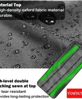Close-up of waterproof Oxford fabric with droplets and double stitching for Beefed Up Weatherproof Patio Cooler Bar Table Cover For Keter Pacific 7.5 Gallon Cool Bar 21 Inch Diameter By 23 Inch High Waterproof Outdoor Cover With Tear Resistant And Double Stitched Oxford Fabric For All Weather Protection.