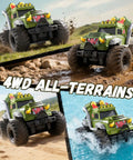 4WD action of 3 In 1 Amphibious RC Car Boat Water Gun With 2.4GHz Remote, waterproof all-terrain monster truck style toy for kids