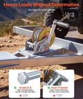 Beefy 1600 Lb Boat Winch With 32.8 Ft Steel Wire Hand Crank Towing Winch Two Way Ratchet Anti Slip Handle Easy Install For Boat Trailer And ATV Towing mounted on trailer with steel cable