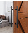 Double Sided Sliding Door Handle Pull Heavy Duty Stainless Steel Door Hardware Set For Glass And Wood Doors installed on wooden door