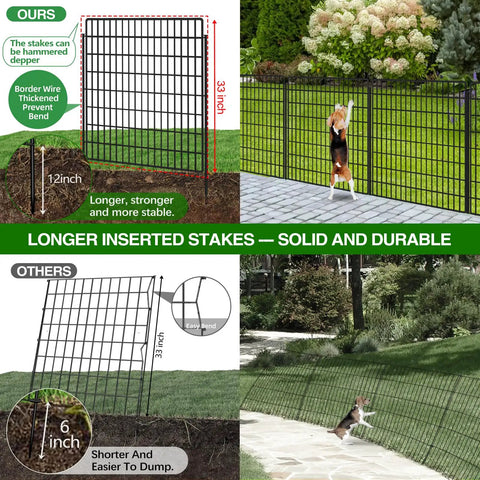 10 Panel Garden Fence Animal Barrier 33 Inch High 24 Foot Long No Dig Rustproof Metal Wire Panels installed in yard