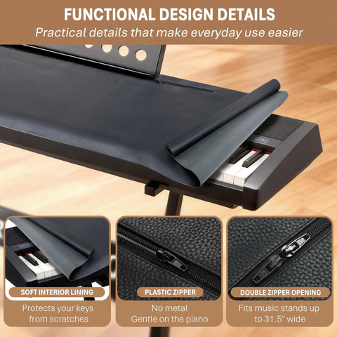Lux Faux Leather Piano Keyboard Dust Cover With Waterproof Top And Soft Felt Lining, Extra Wide 67 Inch by 16 Inch, double zipper