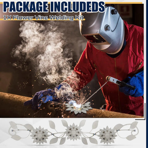 Welder using Noob Friendly 70 Piece Welding Kit For Stainless Steel Flower Wall Art Projects with sparks flying