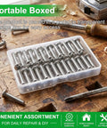 Heavy Duty 30 Pcs #8-32 X 1-3/4 Inch 304 Stainless Steel Machine Screws For Wall Plates Drawers Cabinets in a clear storage box.
