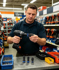 Get Your Hands On This Awesome Bolt Extractor Kit With Multi Spline Easy Out Set And Quick Release Tool, man using drill adapter in tool store