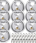 Keyed Alike Disc Padlocks Set, Beefy Stainless Steel Locks With Shared Key, 2 3/4 Inch Wide Shackle 3/8 Inch, ten locks and twenty keys