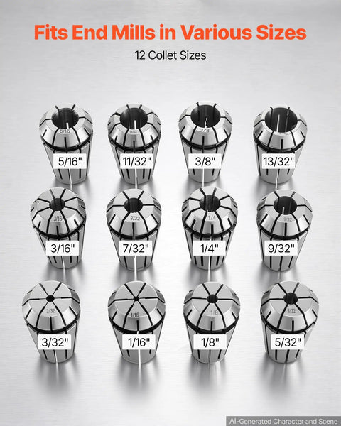 Shop Tested ER16 Collet Set 12 Piece 1/16 To 13/32 Inch High Precision Spring Collet Chuck For CNC Routers Built Like A Tank For Precision Milling Work