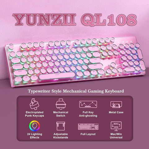Pink Retro Mechanical Gaming Keyboard Boss Level Design Featuring Classic Typewriter Layout And Solid Steel Chassis Delivers snappy click feel ideal for long desk sessions or epic weekend gaming grinds.