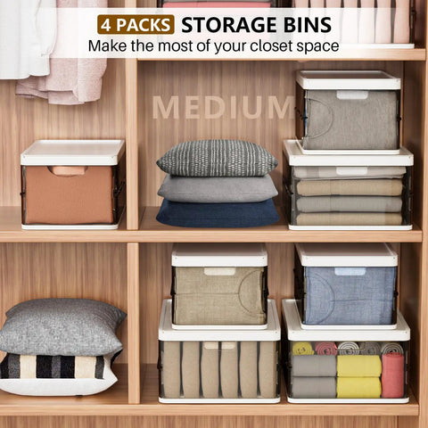 19 Quart Upgrade 4 Pack Stackable Storage Bins With 2 Lids For Closet Organization And Drawer Storage Foldable Plastic Bins For Clothes