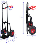 Heavy Duty Hand Truck Dolly With 330 Lb Capacity And 10 Inch Rubber Wheels Foldable Cart For Hauling Boxes Furniture And Appliances In Warehouse Or Home Built From Steel For Maximum Strength And Back Saving Convenience, folded