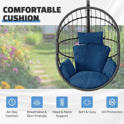Hanging Egg Chair With Stand For Indoor And Outdoor Relaxation And Kick Back Vibe 350 Lb Capacity Waterproof PE Rattan Wicker Swing Seat
