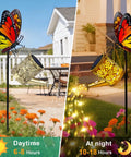 Cool Solar Watering Can With Lights For Outdoor Decor, copper coin pattern, 50 LED lights, butterfly design, day and night view.