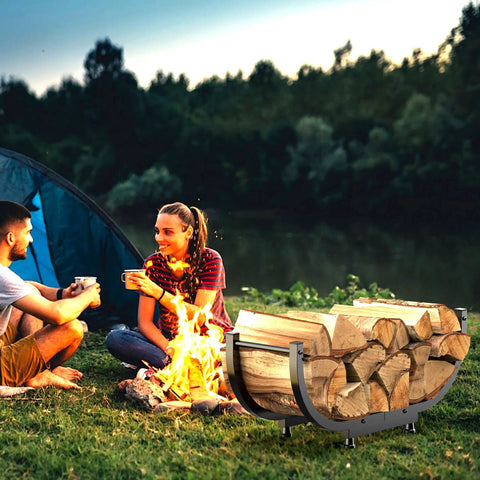Heavy Duty 29 Inch Firewood Rack For Indoor Or Outdoor Use Sturdy Iron Log Holder With Big Capacity Storage by campsite fire