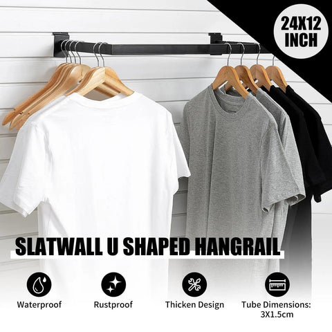 Slatwall U Shaped Hangrail 24x12 Inch Tubing For Retail Displays And Home Garment Storage Durable Steel With Powder Coat Universal Fit On Most Slatwall Panels