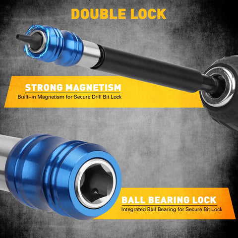 Beefed Up Heavy Duty Drill Bit Extension Set With Magnetic Bit Holder And Aluminum Sleeve Quick Release One Quarter Inch Hex Shank