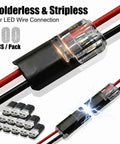 Close-up of Two Pin Quick Clip Wire Connectors With Locking Buckle For Quick DIY Wiring, 100 Pack Snap On Plug In Blocks For Strip Lights.