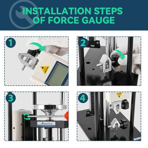 Installation steps of Beefy 500N Force Gauge With Wheel Operated Test Stand And 150mm Stroke Built For Quick Accurate Push Pull And Tensile Tests Rugged Pro Grade System With Clear Readout And Ready For Lab Or Shop Use HLB, wheel clamp setup