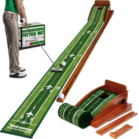 Indoor Golf Putting Mat With Easy Setup And Automatic Ball Return, Wrinkle Free Surface Closely Mimicking Real Green Speed