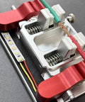 Helping Hands Soldering Station With Double Clamp Design And 12mm Opening Heavy Duty Aluminum Alloy Base Ceramic Clamp holding PCB and wires.