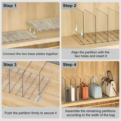 Adjustable Clear Dividers Closet Organizer Designed As The Ultimate Purse Storage Solution To Keep Your Handbags Crisp Upright Without Sagging Drama Straight Up Solid Wardrobe Gear That Slaps On Any Shelf And Flexes Your Designer Collection Every Single