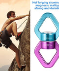 Beefy Safety Rotational Swivel With Aluminum Alloy Double Ball Bearings, Holds Over 8500 Pounds, 360 Degree Spin For Smooth Rope Climbing, Hiking And Workouts, Attaches Up To Three Carabiners, Prevents Rope Twist And Kinking, climber using climbing swivel