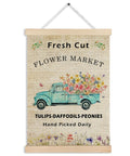Flower Market Wall Art Decor Framed Canvas Print With Vintage Floral Pickup Truck For Home And Bedroom Farmhouse Spring Vibe, 12x16 Inch