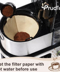Real Deal Unbleached Number Four Cone Coffee Filters Pack Of One Hundred for 8-12 cup drip makers, showing coffee grounds in filter.